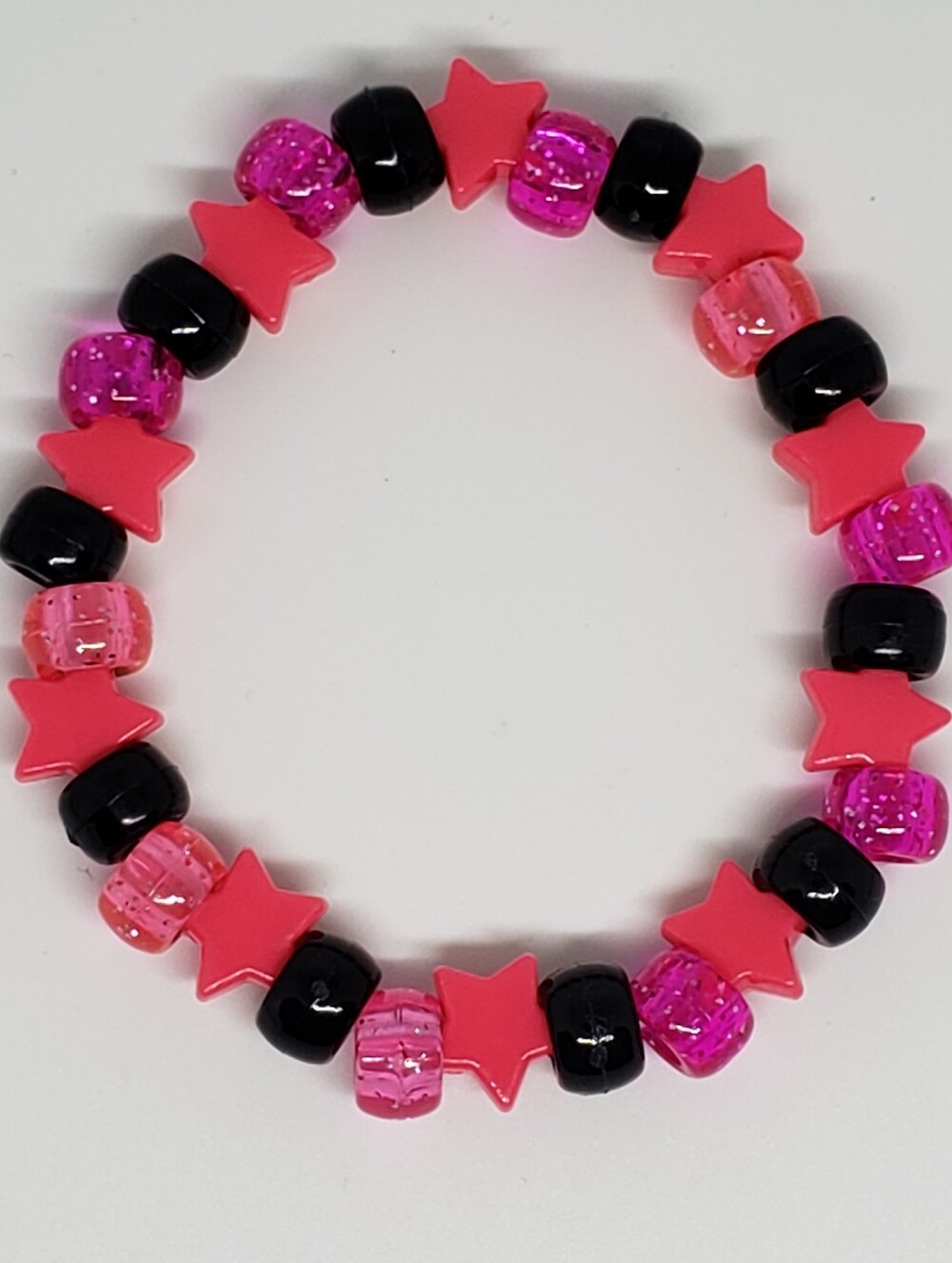 Handmade Hot Pink Glitter Star Kandi Bracelet